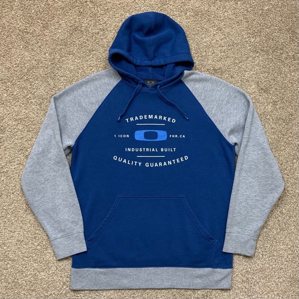 Oakley Sweater Mens Large Blue Gray Casual Hoodie Pocket Sweatshirt Pullover